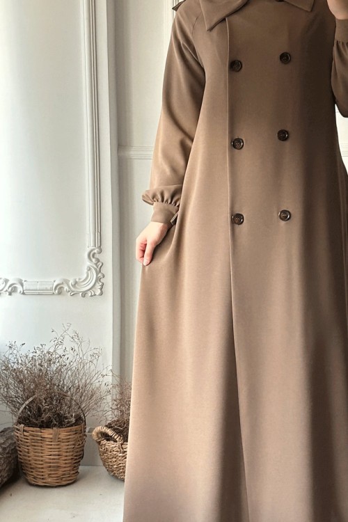 Düğmeli Trençkot - Camel