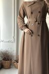 Düğmeli Trençkot - Camel