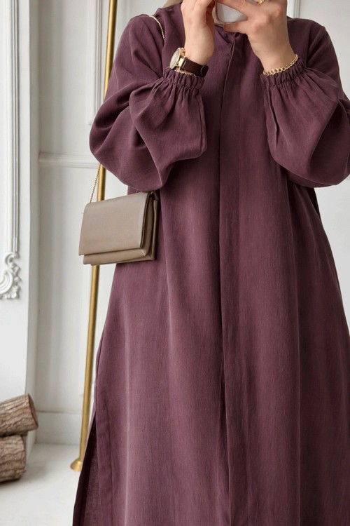 Gizli Düğmeli Pantolon Takım - Mürdüm