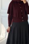 Pelerin Detaylı Triko Hırka - Bordo