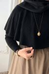 Pelerinli Triko Bluz - Siyah