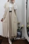 Uzun Yelek - Krem Krem