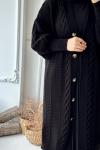 Örgü Desen Düğmeli Hırka - Siyah  Siyah