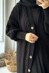 Örgü Desen Düğmeli Hırka - Siyah  Siyah
