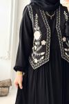 Düğme Detaylı Nakışlı Yelek - Siyah  Siyah
