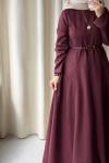  KEMERLİ SÜET ELBİSE  Bordo