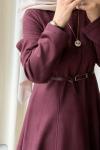  KEMERLİ SÜET ELBİSE  Bordo