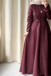  KEMERLİ SÜET ELBİSE  Bordo