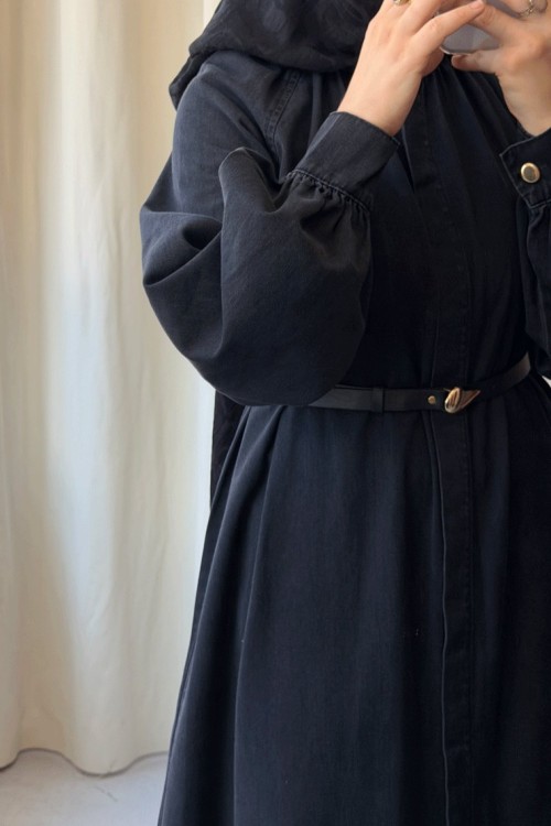 Denim Ferace Elbise-Siyah Siyah