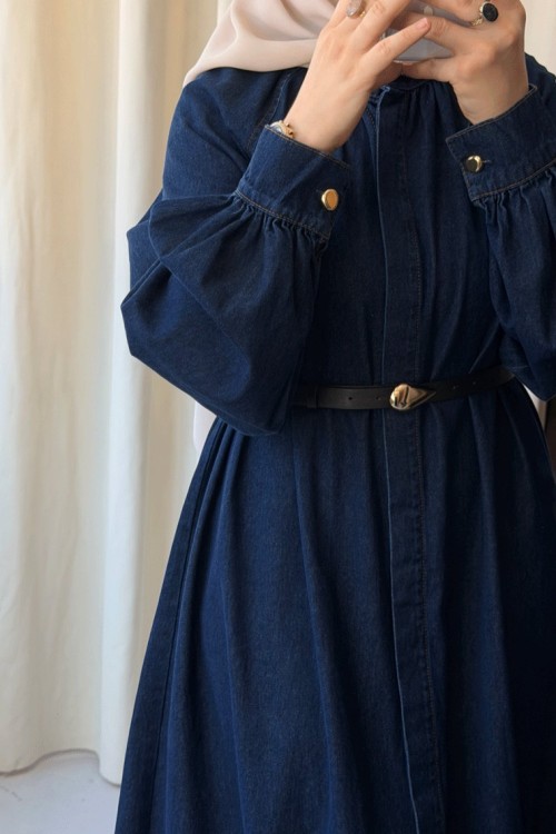 Denim Ferace Elbise -Lacivert Lacivert