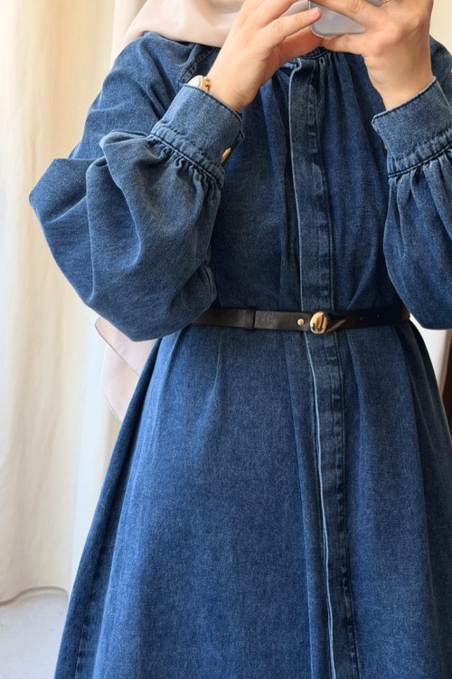 Denim Ferace Elbise -Mavi Mavi