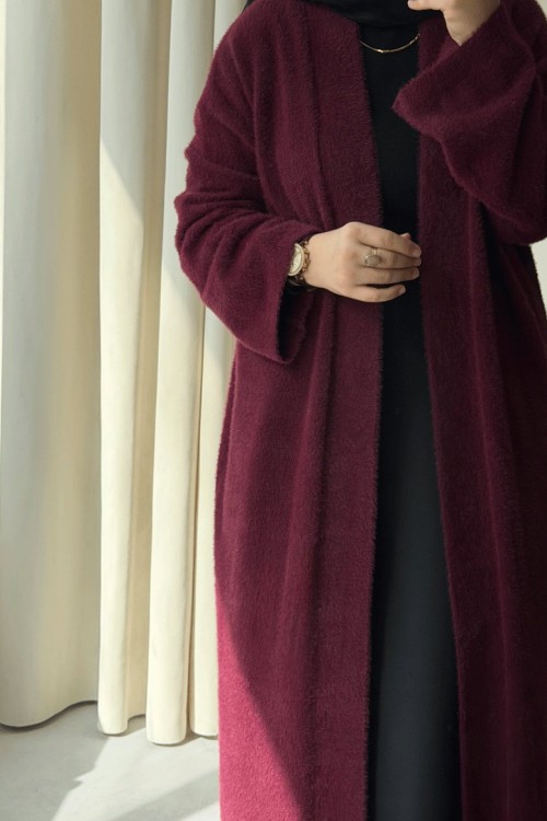 Uzun Angora Hırka Bordo