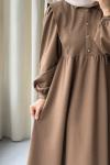 Neva Omuz Detaylı Kemerli Elbise  Camel