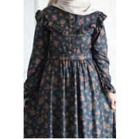 Fırfırlı Vintage Elbise - Lacivert