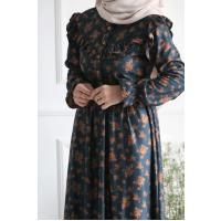 Fırfırlı Vintage Elbise - Lacivert
