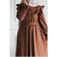 Fırfırlı Vintage Elbise - Kiremit