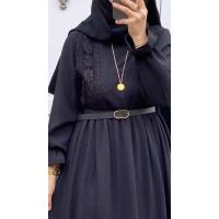 Güpürlü Naif Elbise - Siyah