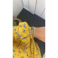 Mavi Çiçekli Sarı Viskon Elbise