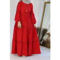 Naif Güpür Detay Elbise - Kırmızı