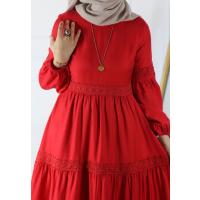 Naif Güpür Detay Elbise - Kırmızı
