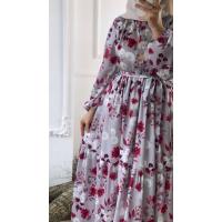 Önü Düğmeli Saten Çiçekli Elbise - Pembe