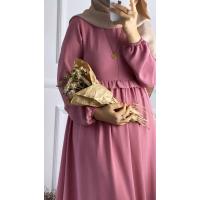 Önü Gizli Fermurlı Ferace Elbise-Pudra