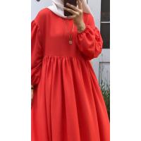 Pamuk Ayrobin Robalı Elbise - Nar Çiçeği