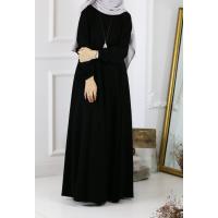 Volanlı Ferace Elbise - Siyah