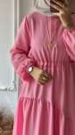Asimetrik Beli Büzgülü Elbise - Pembe