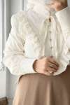 Bağcıklı Yarım Düğmeli Bluz - Ekru