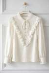 Bağcıklı Yarım Düğmeli Bluz - Ekru