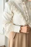 Bağcıklı Yarım Düğmeli Bluz - Ekru