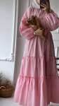 Balon Kol Dakron Elbise -Pembe