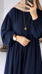 Balon Kol Robalı Elbise - Lacivert