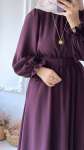 Beli Lastikli Özel Gün Elbisesi - Koyu Mor