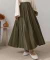 Beli Lastikli Kırışık Kumaş Etek - Haki