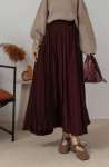 Beli Lastikli Kırışık Kumaş Etek - Bordo
