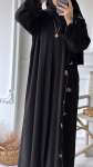 Çiçek Desenli Abaya - Siyah