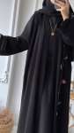 Çiçek Desenli Abaya - Siyah