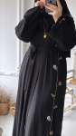 Çiçek Desenli Abaya - Siyah