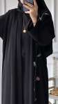 Çiçek Desenli Abaya - Siyah