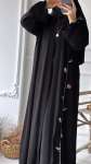Çiçek Desenli Abaya - Siyah