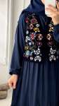 Çiçek İşlemeli Kısa Yelek - Koyu Lacivert