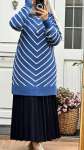 Çizgi Triko Tunik- Mavi