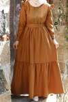 Dantel Detay Elbise - Taba
