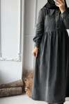 Düğme Detaylı Kot Elbise - Antrasit