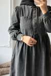 Düğme Detaylı Kot Elbise - Antrasit