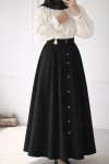 Düğme Detaylı Gabardin Etek - Siyah