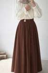 Düğme Detaylı Gabardin Etek - Kahverengi