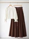 Düğme Detaylı Gabardin Etek - Kahverengi